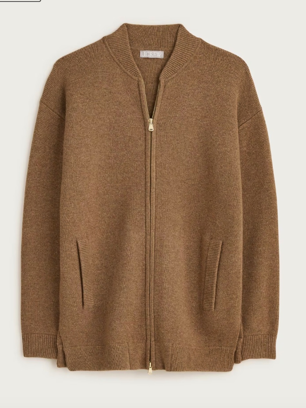 NWT J.Crew M Full-Zip Flight Sweater-Jacket Lambswool CM693 Heather Rich Camel